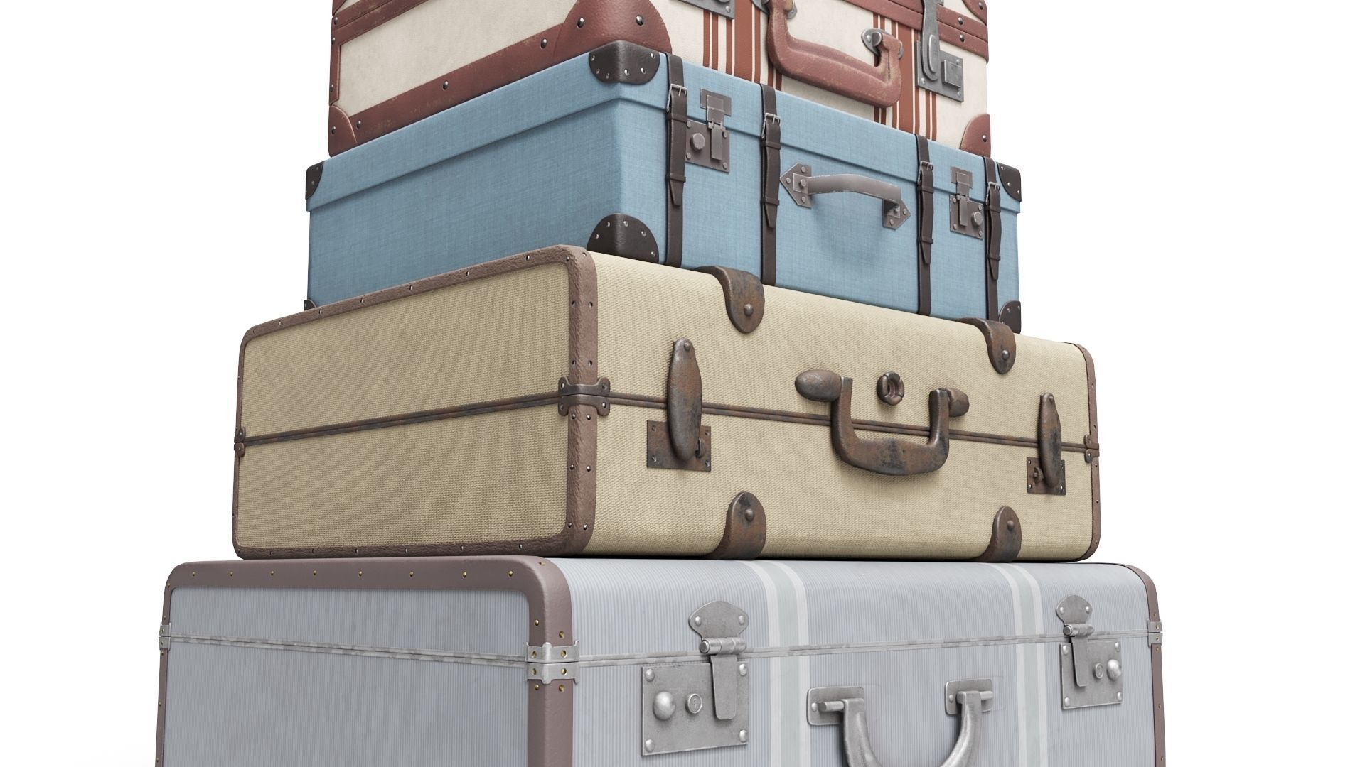 Set of Vintage Suitcases Low-poly 3D model_5