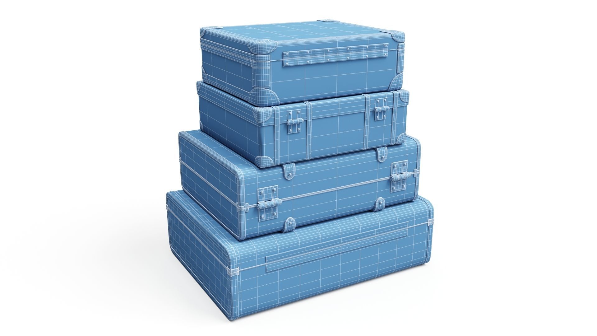 Set of Vintage Suitcases Low-poly 3D model_8