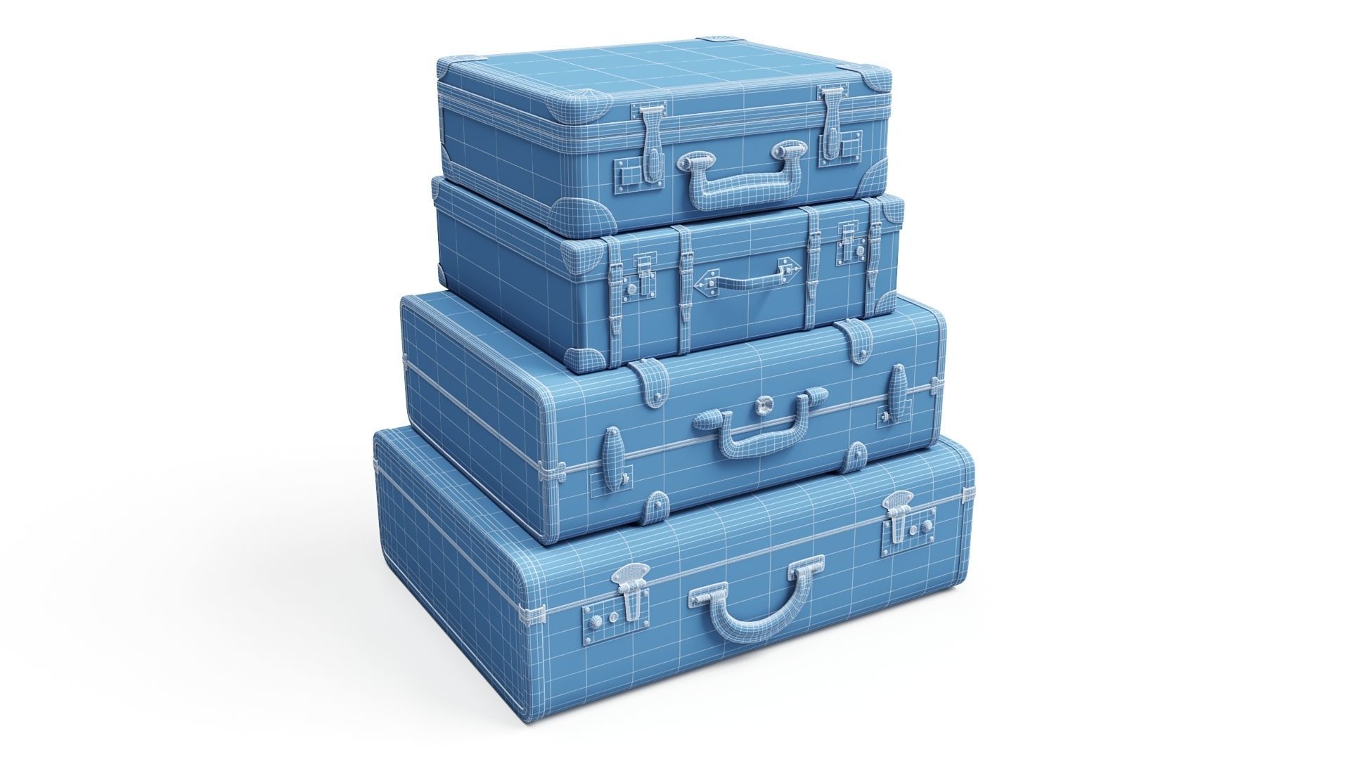 Set of Vintage Suitcases Low-poly 3D model_7