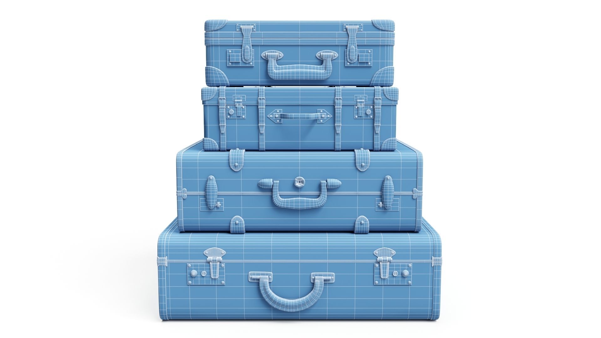 Set of Vintage Suitcases Low-poly 3D model_9