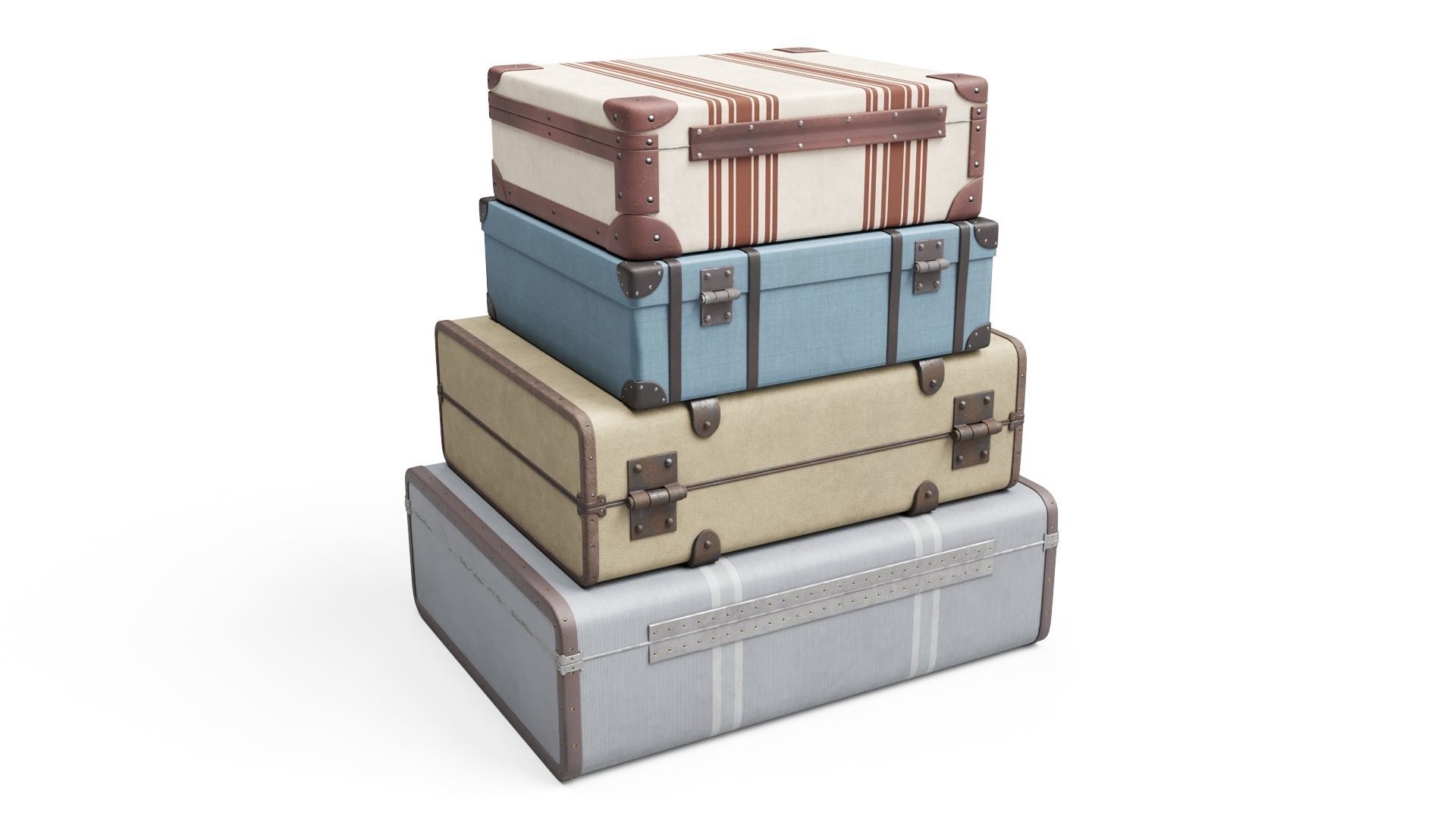 Set of Vintage Suitcases Low-poly 3D model_1