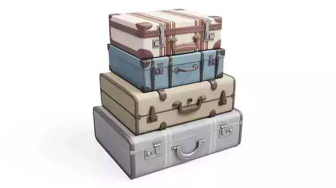Set of Vintage Suitcases Low-poly 3D model