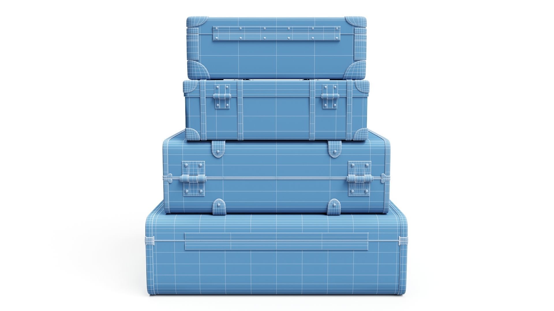 Set of Vintage Suitcases Low-poly 3D model_10