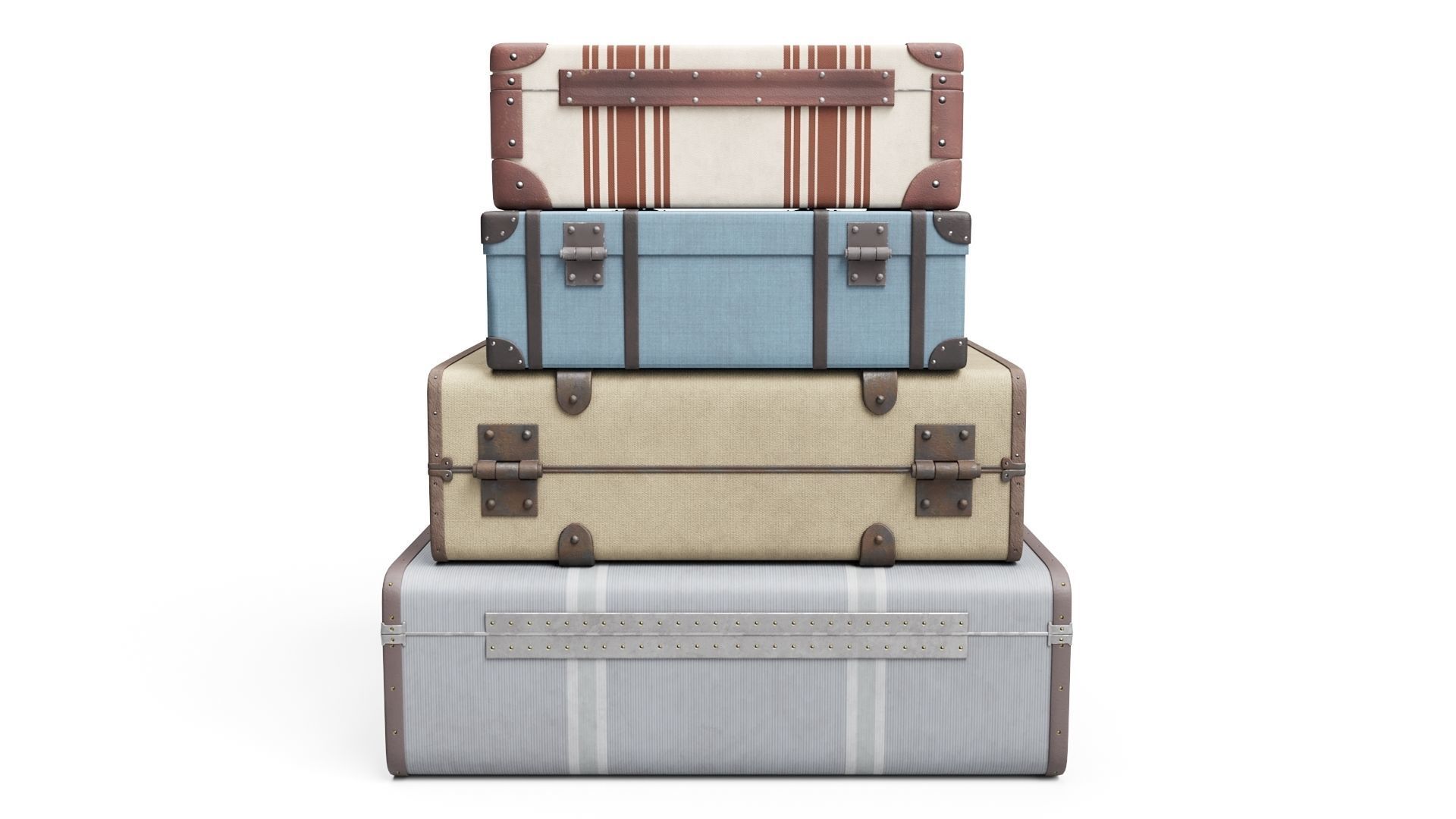 Set of Vintage Suitcases Low-poly 3D model_4