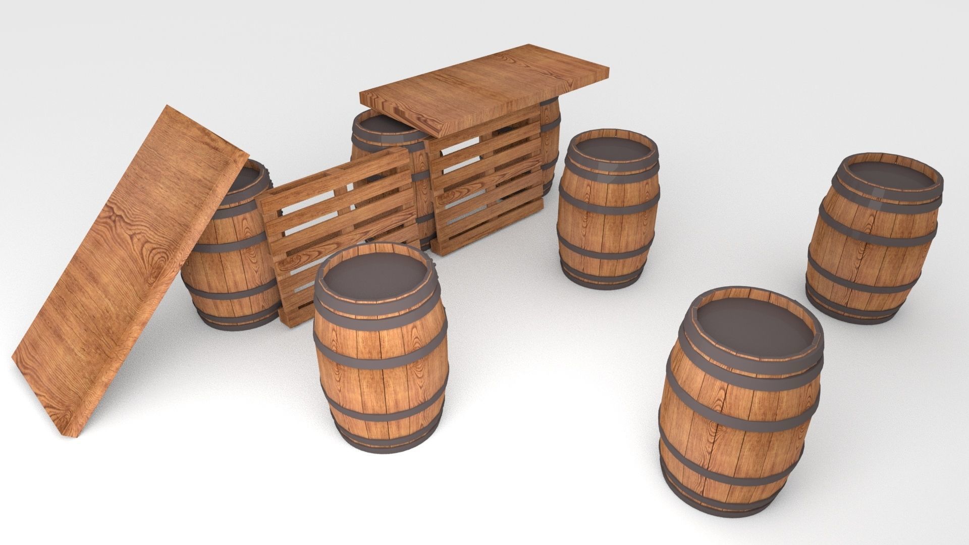 3D model Palette Bar with Barrels Low-poly 3D model_4