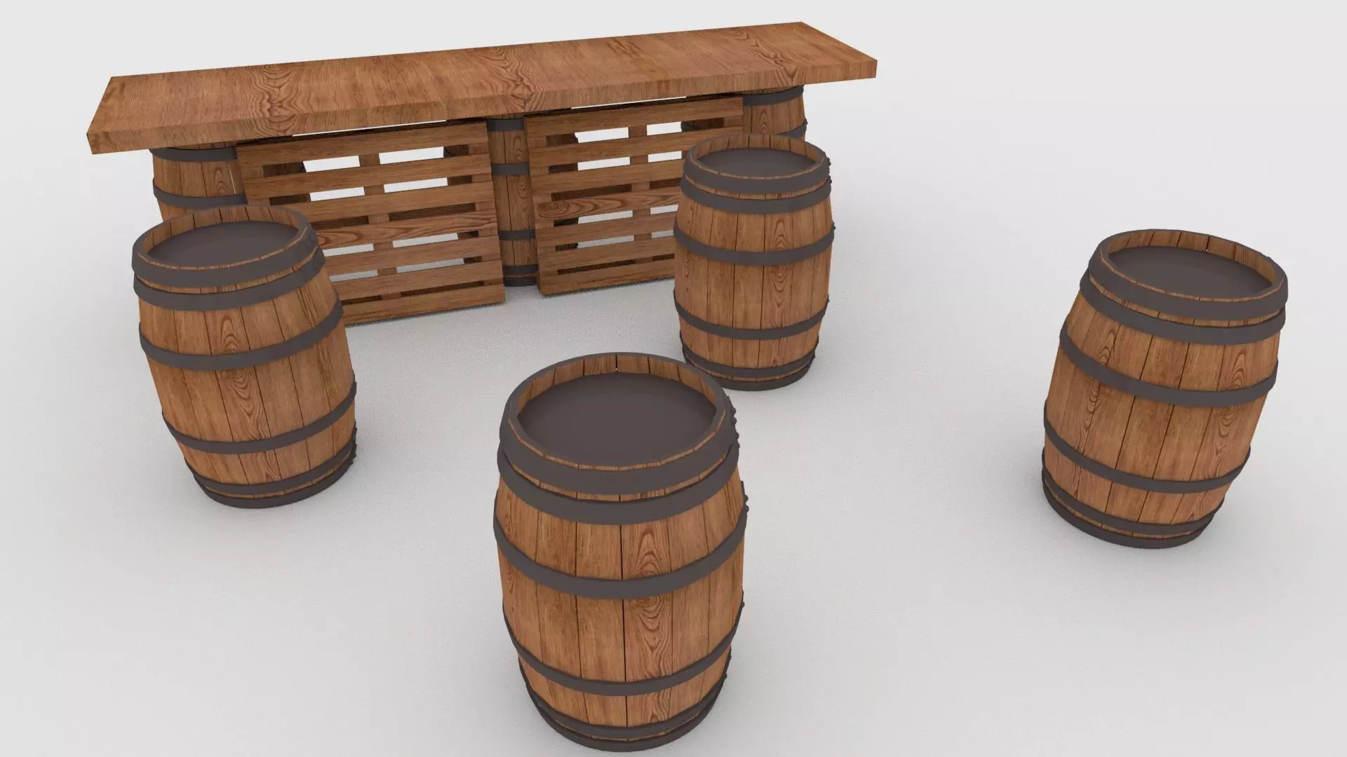 3D model Palette Bar with Barrels Low-poly 3D model_0