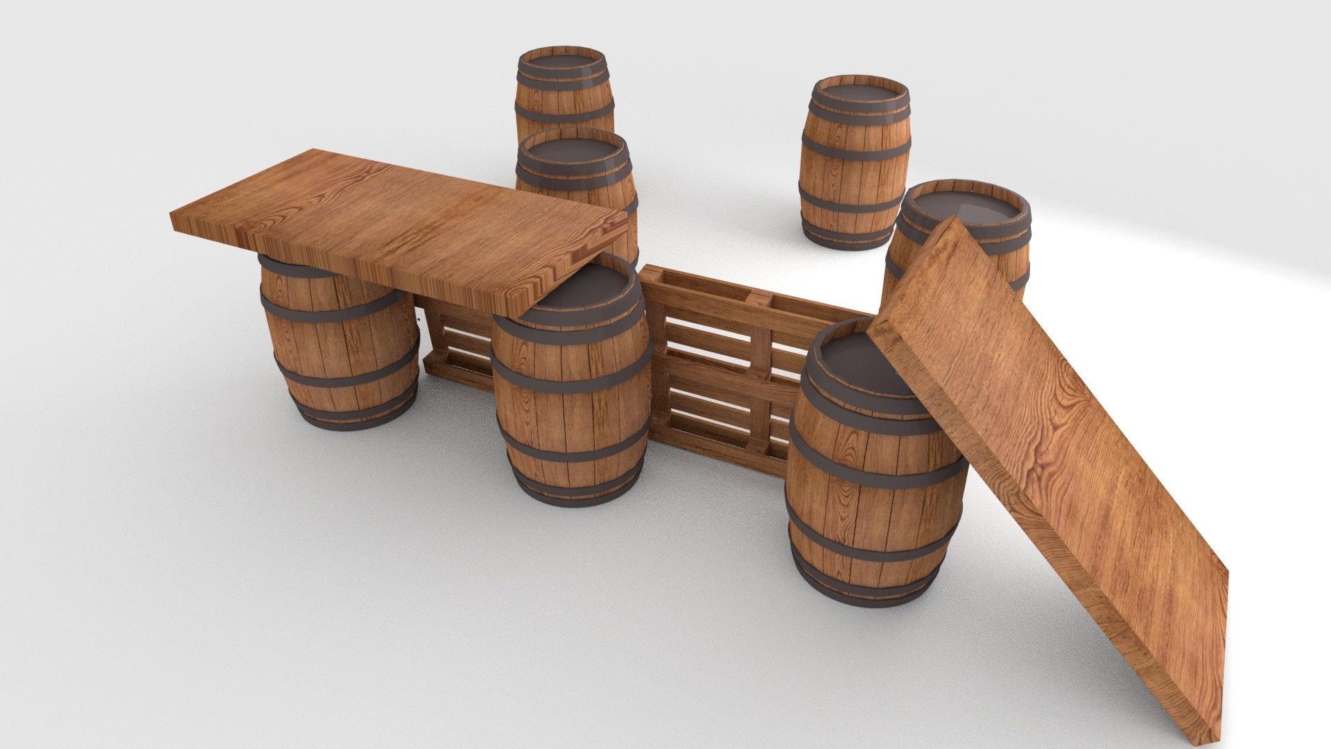 3D model Palette Bar with Barrels Low-poly 3D model_3