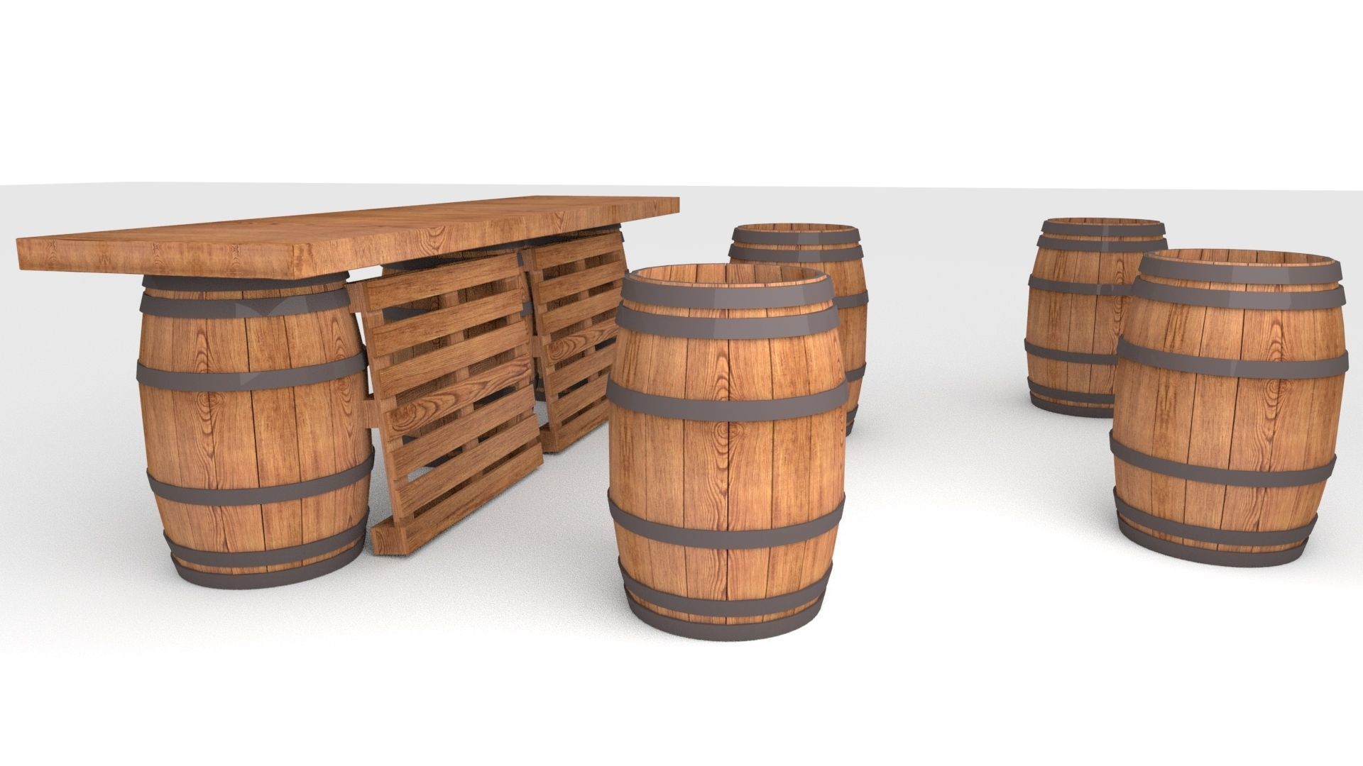 3D model Palette Bar with Barrels Low-poly 3D model_2