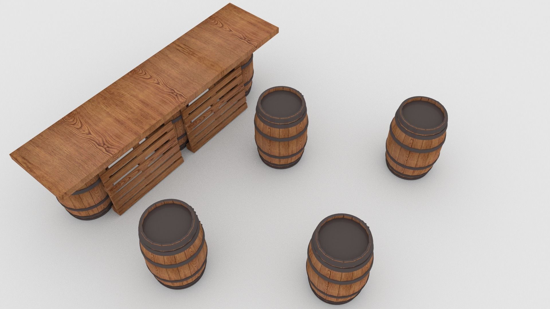3D model Palette Bar with Barrels Low-poly 3D model_1