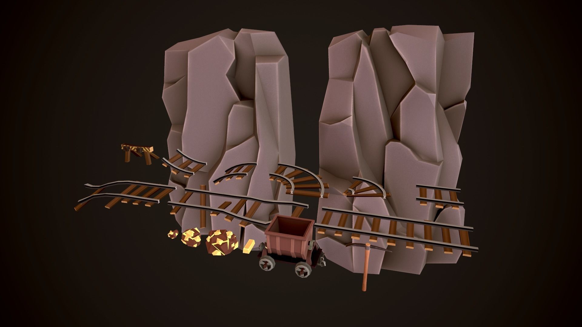 LowPoly MineAssets wheelbarrow Low-poly 3D model_1