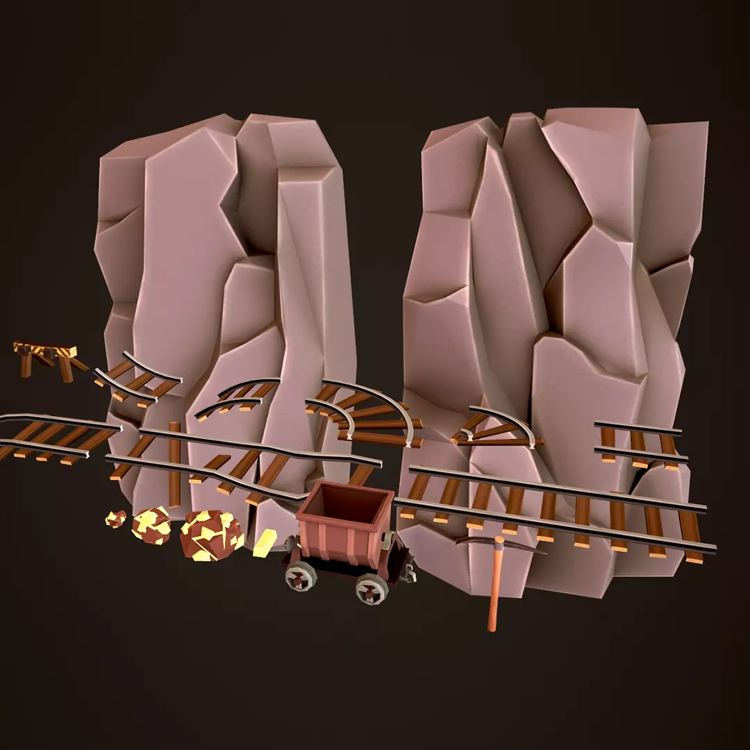 LowPoly MineAssets wheelbarrow Low-poly 3D model_0