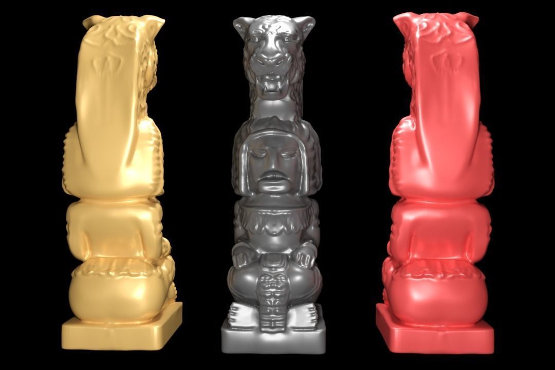 Mayan statue with jaguar head stl  3D print model_14