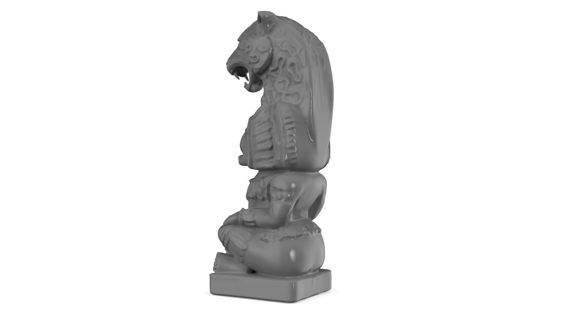 Mayan statue with jaguar head stl  3D print model_4