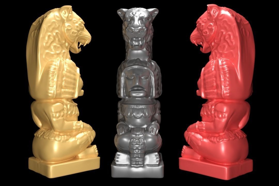 Mayan statue with jaguar head stl  3D print model_15