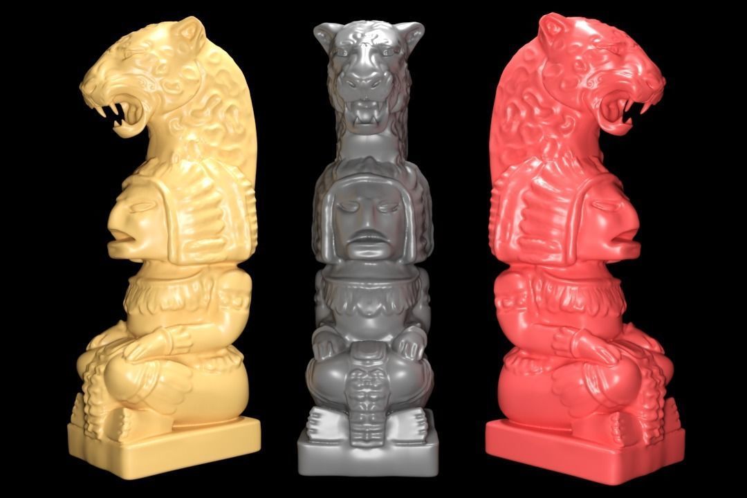 Mayan statue with jaguar head stl  3D print model_10