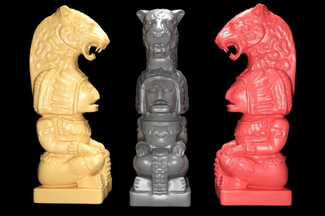Mayan statue with jaguar head stl  3D print model_9