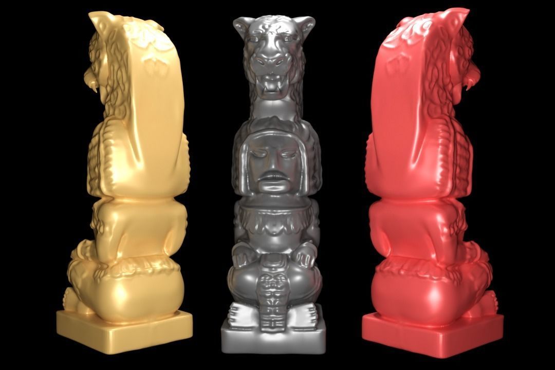 Mayan statue with jaguar head stl  3D print model_12