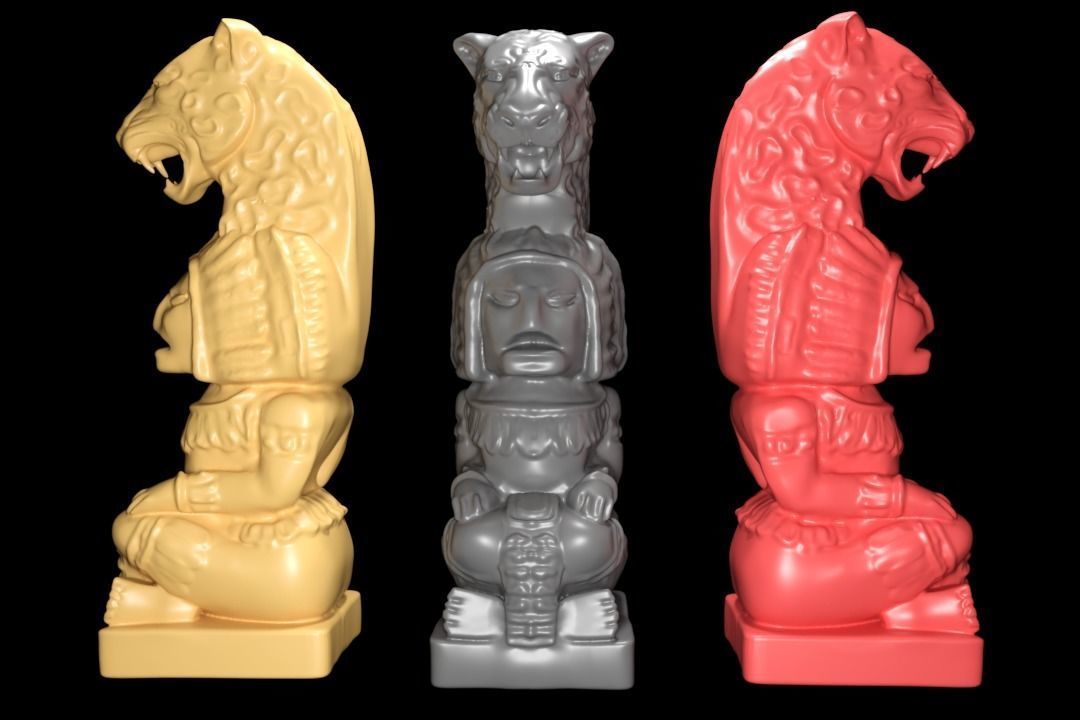 Mayan statue with jaguar head stl  3D print model_11
