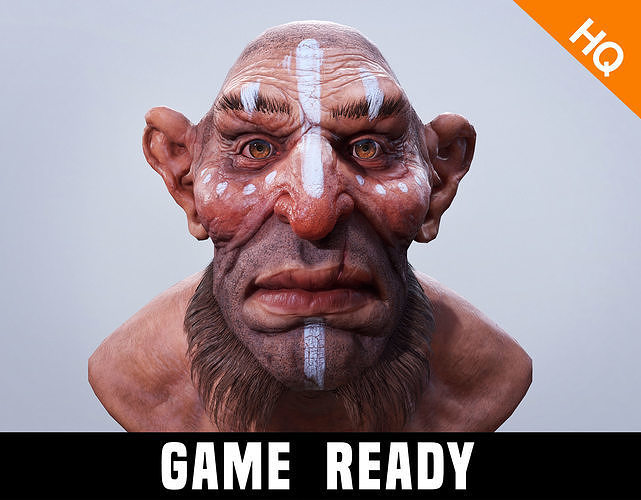 Dwarf Head Low Poly  Game Ready Troll  Neanderthal Low-poly 3D model