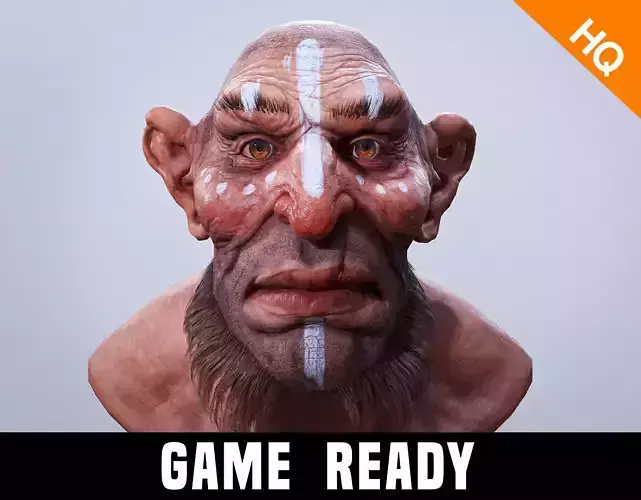 Dwarf Head Low Poly  Game Ready Troll  Neanderthal