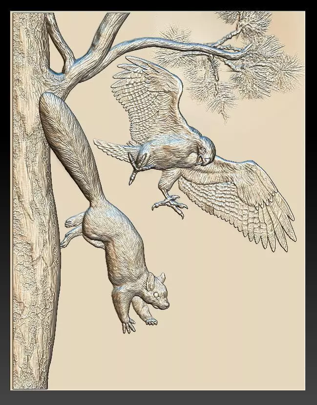 Falcon hunts for Squirrel - relief - 2019 3D print model