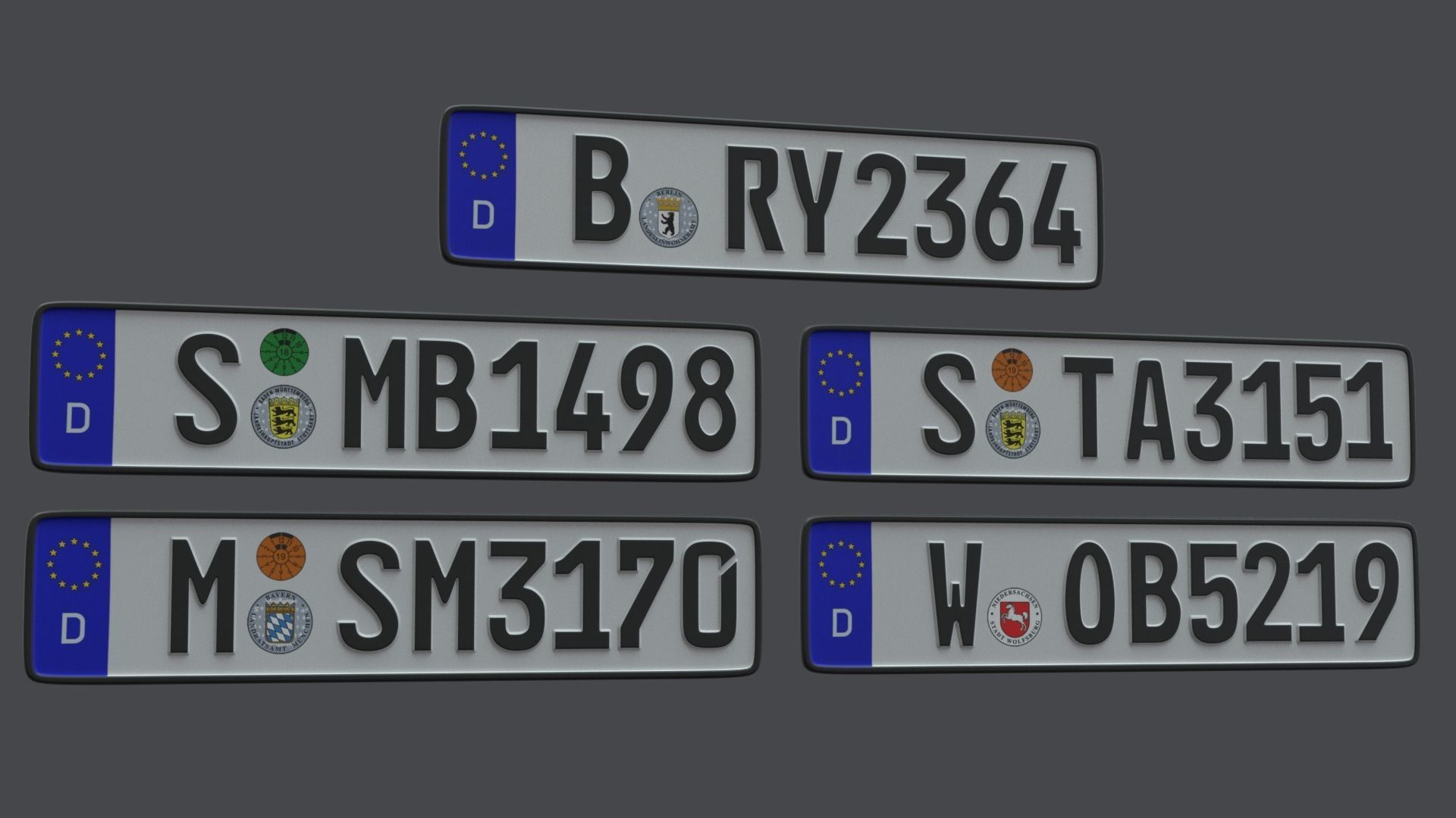 License Plate Germany EU Low-poly 3D model_6