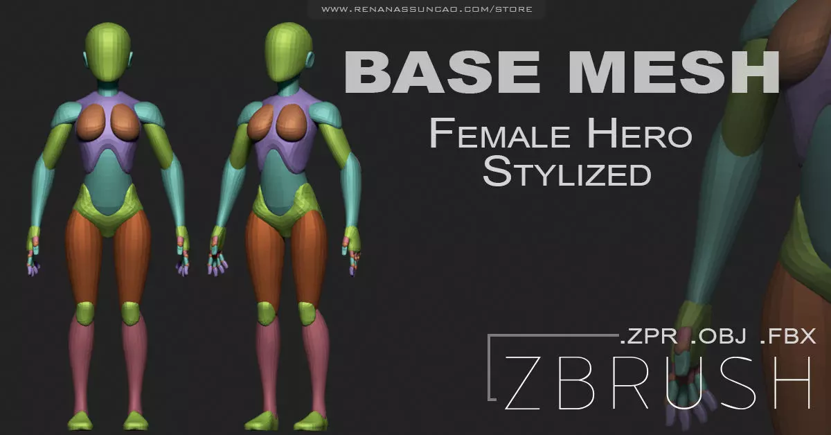 Female Hero Stylized Base Mesh 3D model_1