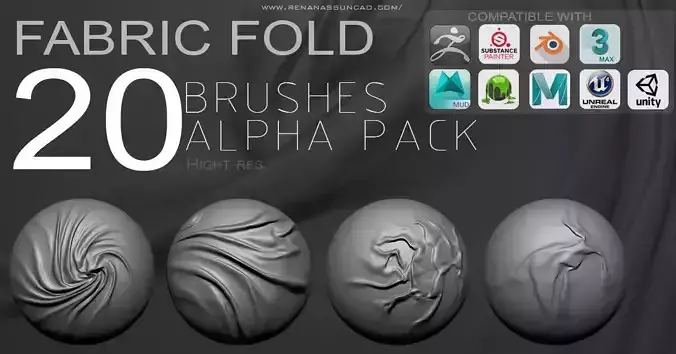 20 Fabric Fold Brushes - Software list compatible Low-poly 3D model