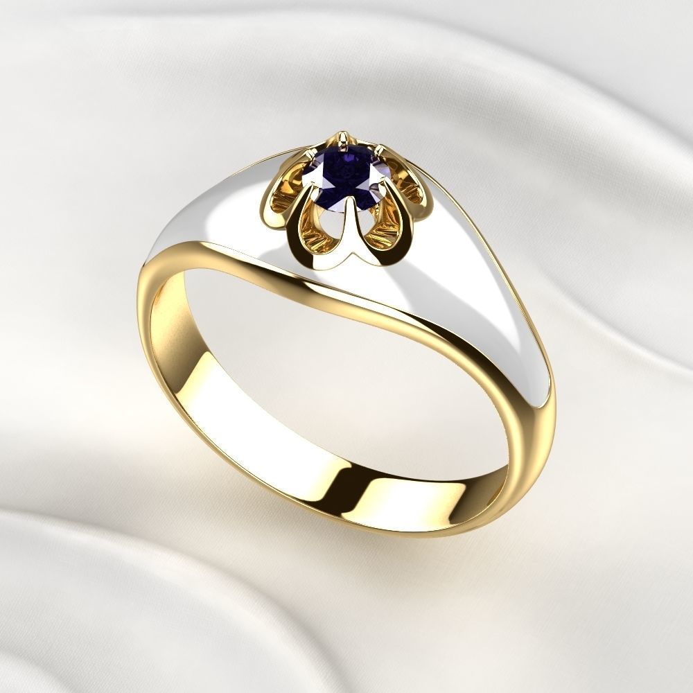 White Enamel Golden Ring with Diamond 3D print model_2