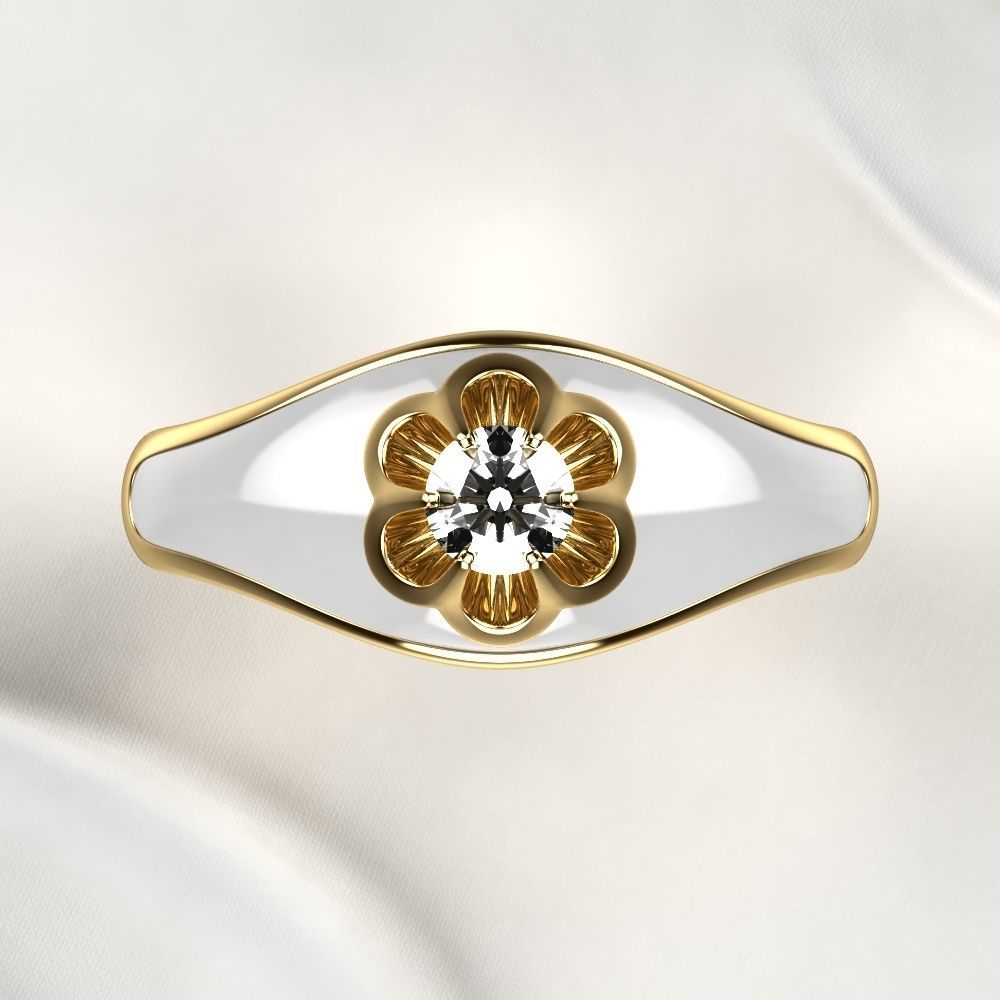 White Enamel Golden Ring with Diamond 3D print model_9