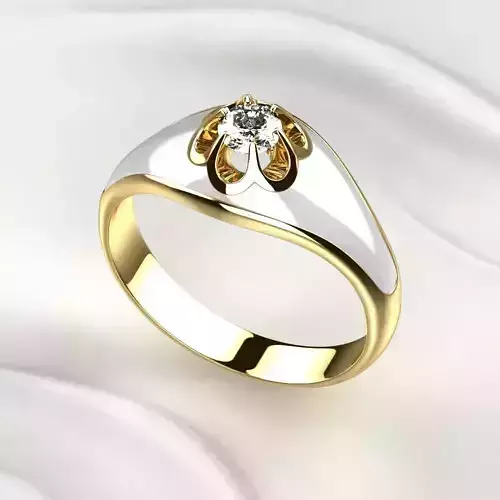 White Enamel Golden Ring with Diamond 3D print model