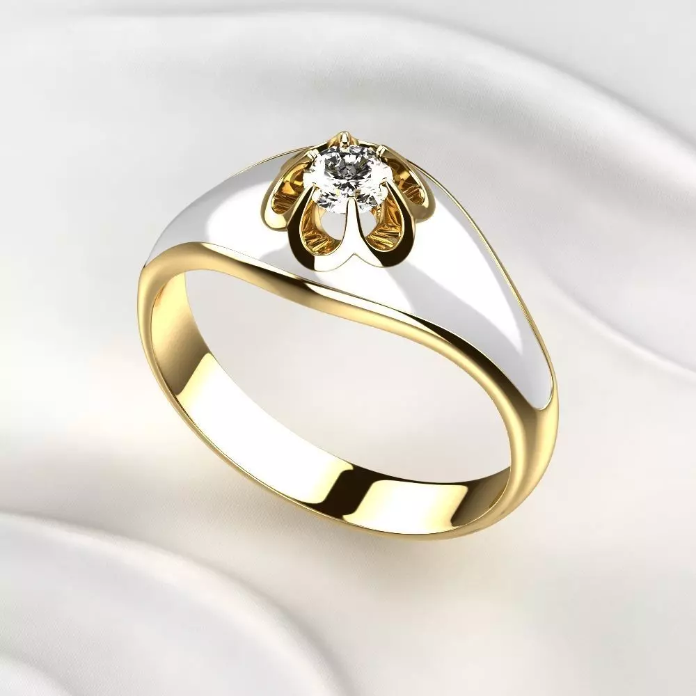 White Enamel Golden Ring with Diamond 3D print model_0
