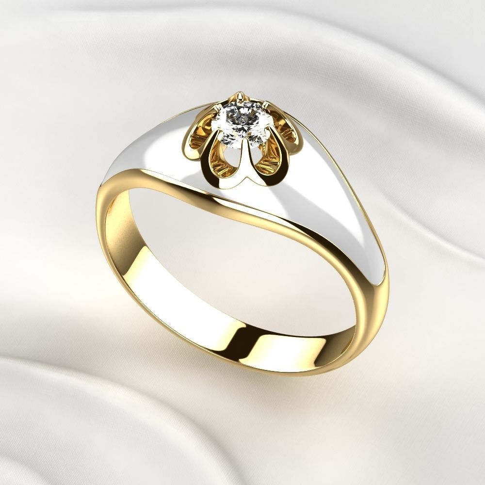 White Enamel Golden Ring with Diamond 3D print model_1