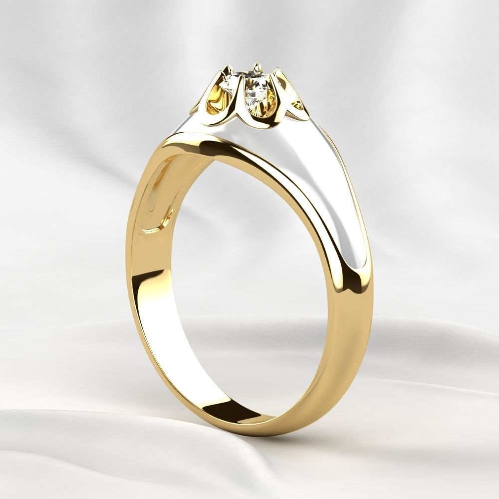 White Enamel Golden Ring with Diamond 3D print model_11