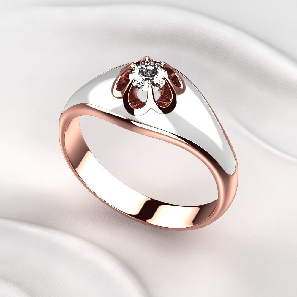 White Enamel Golden Ring with Diamond 3D print model_3