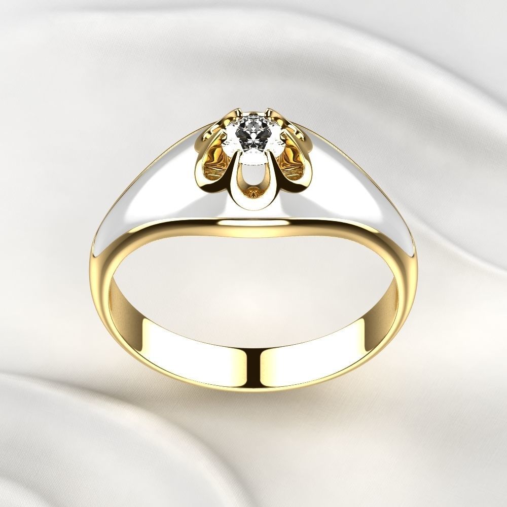 White Enamel Golden Ring with Diamond 3D print model_8