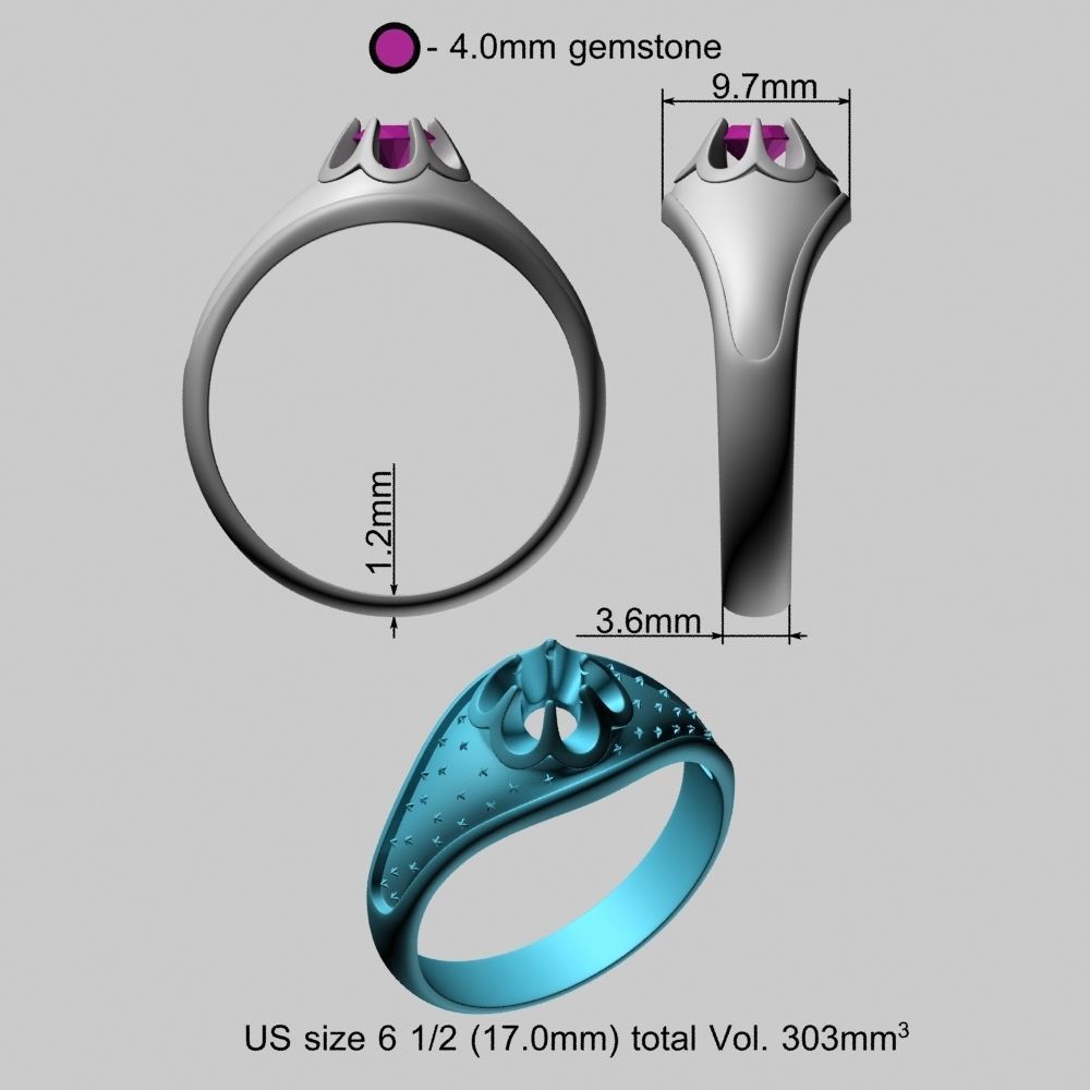 White Enamel Golden Ring with Diamond 3D print model_13