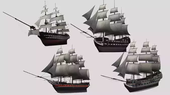 Military sailing ships Low-poly 3D model