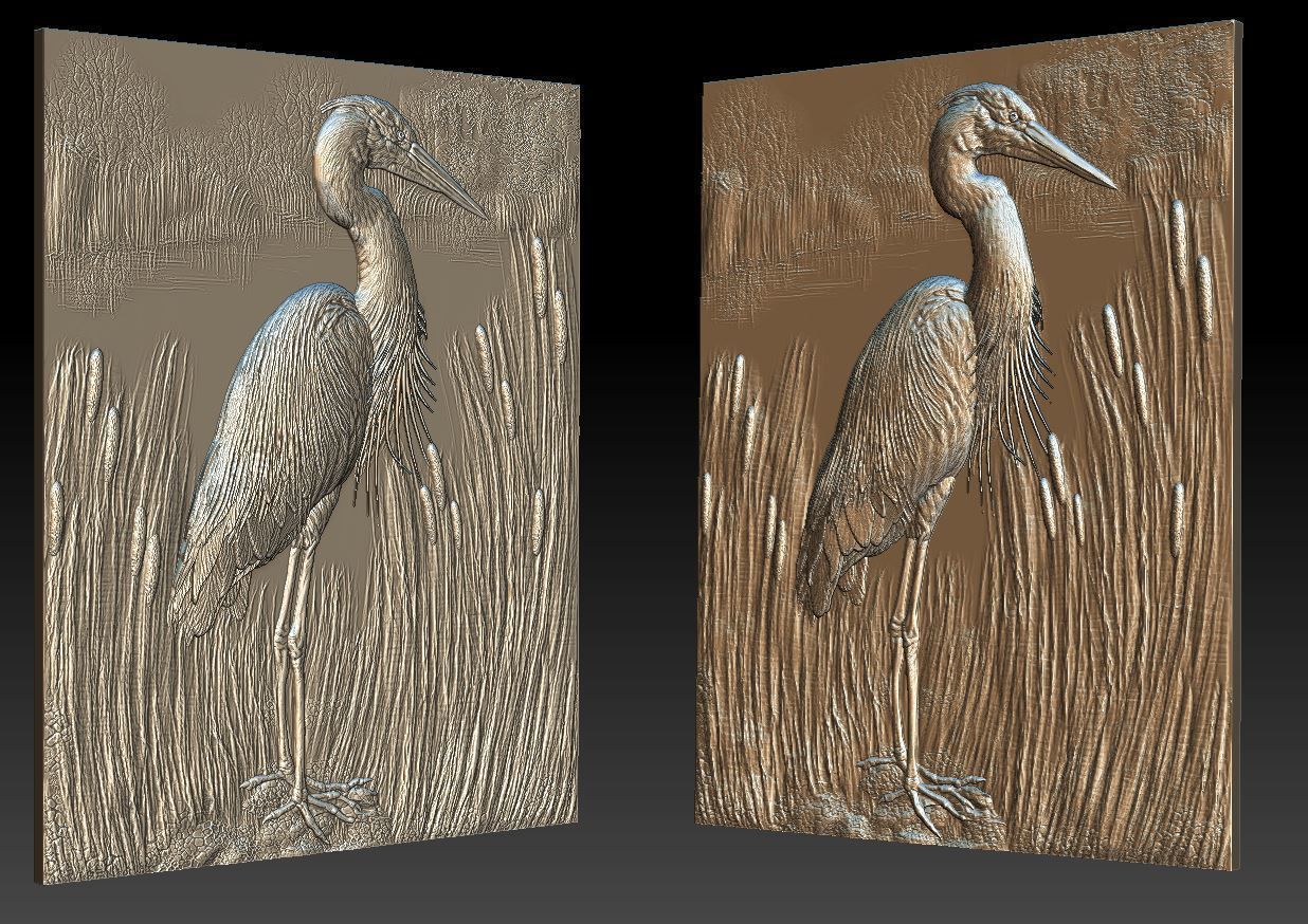 Heron in the Reeds -relief -2019 3D print model_1
