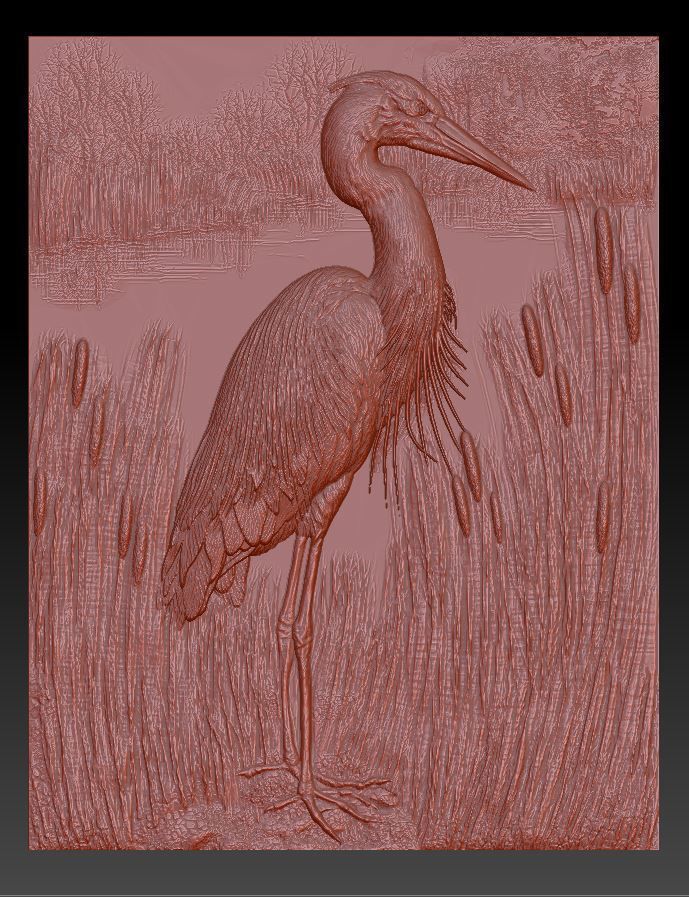 Heron in the Reeds -relief -2019 3D print model_2
