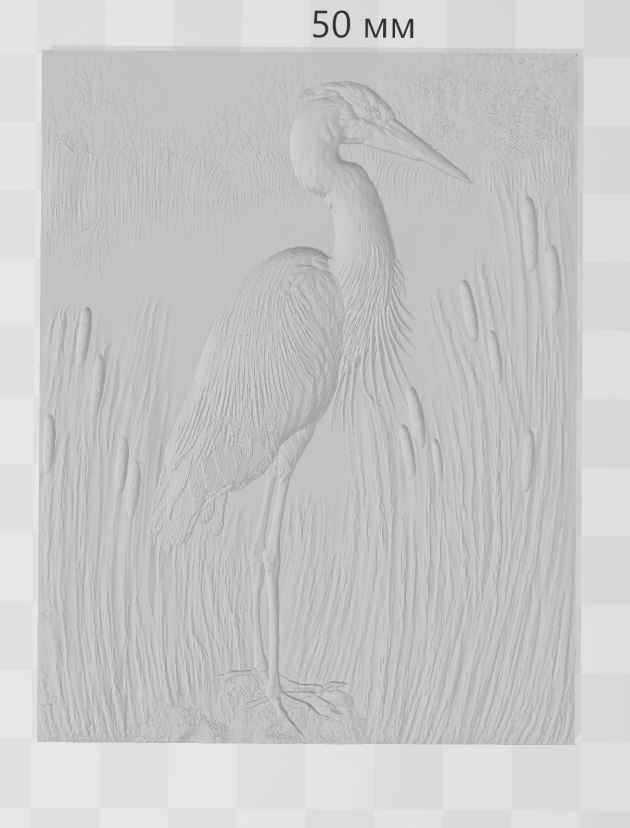 Heron in the Reeds -relief -2019 3D print model_3