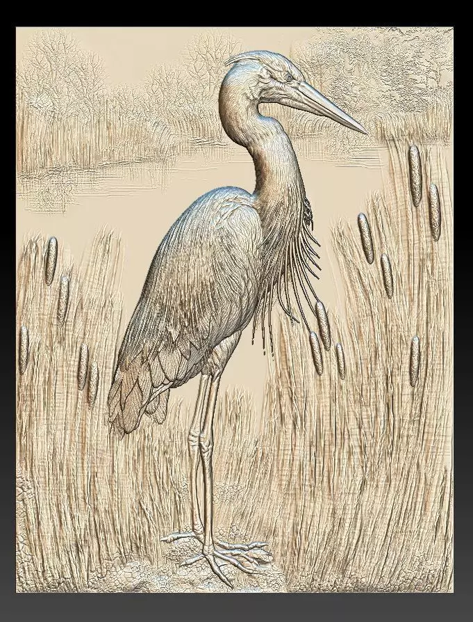 Heron in the Reeds -relief -2019 3D print model_0