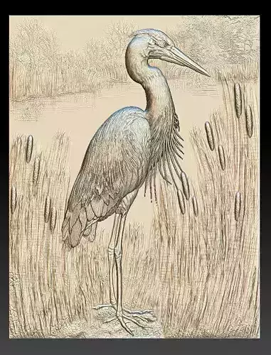 Heron in the Reeds -relief -2019 3D print model