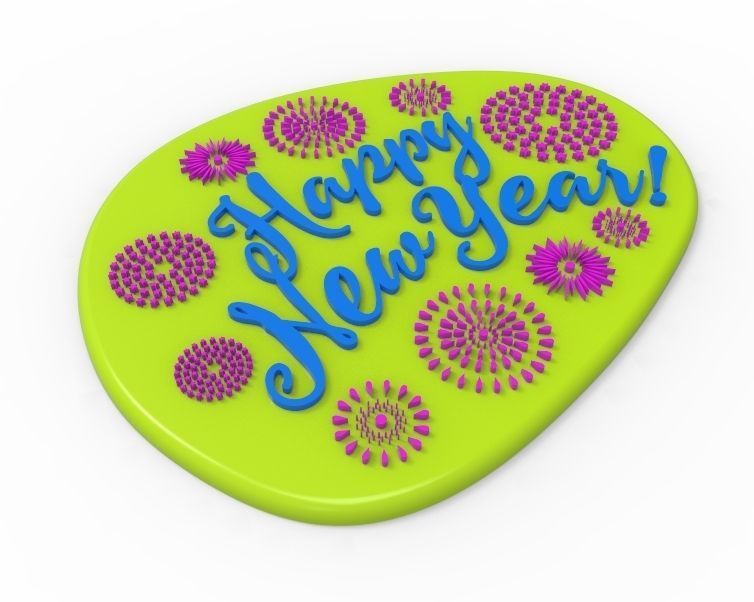 Happy New Year Text Plate 3D print model_1
