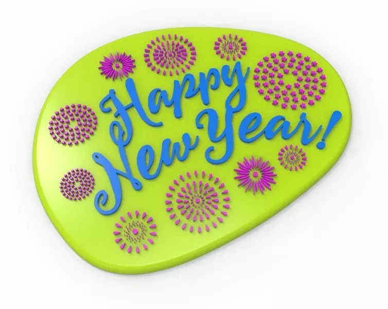 Happy New Year Text Plate 3D print model_0