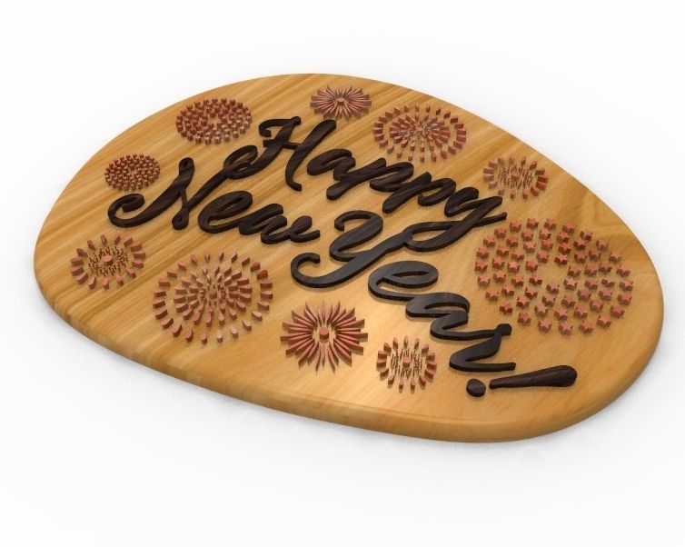 Happy New Year Text Plate 3D print model_7