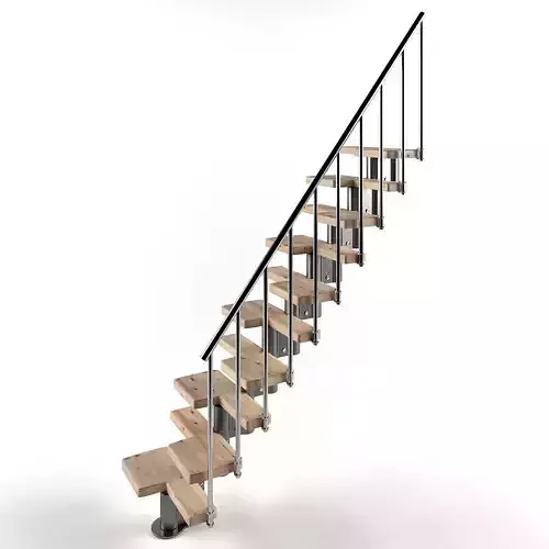 stairwooden staircase with metal railings and wood treads