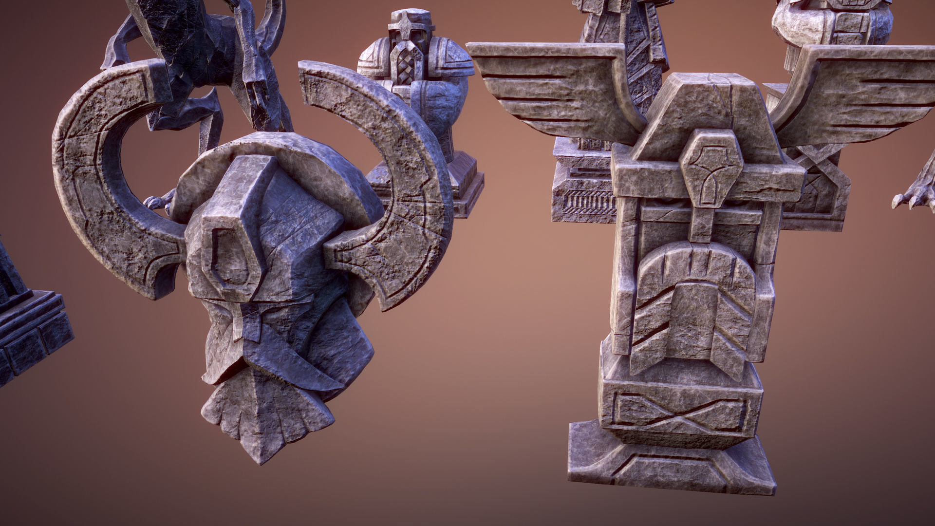Dwarven statues Low-poly 3D model_5