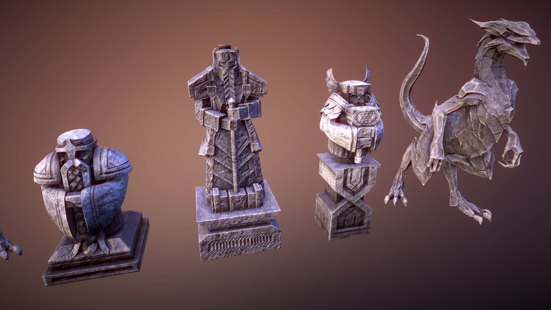 Dwarven statues Low-poly 3D model_4