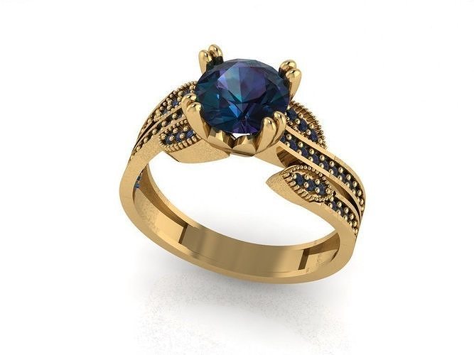 solitaire T 9 sapphire engagement ring gold 3D print model